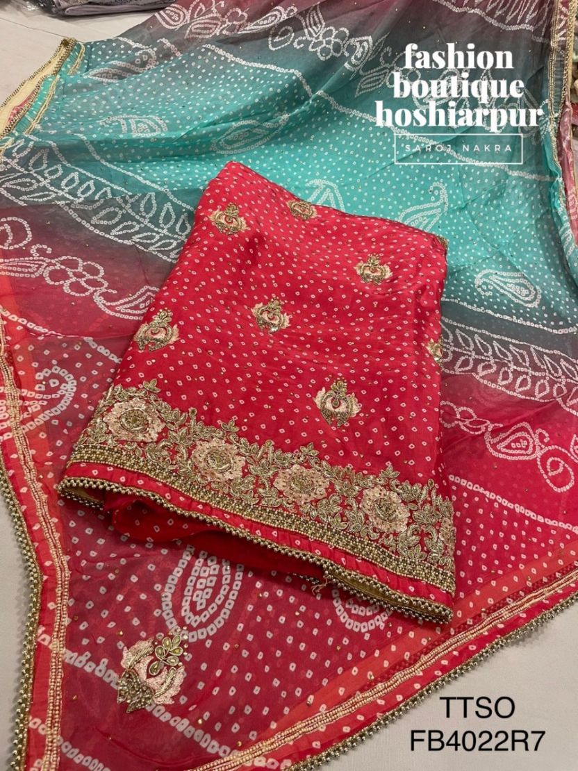 BANDHANI PARTY WEAR UNSTITCH SUIT WITH HEAVY BANDHANI DUPATTA