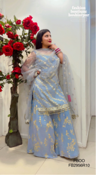 GREY GEORGETTE SHARARA SUIT WITH THREAD+SEQUIN WORK WITH HEAVY NET DUPATTA