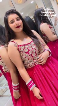 HOT PINK LONG GEORGETTE DRESS WITH HEAVY NET DUPATTA