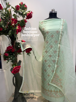 PISTA GREEN UNSTITCH SUIT WITH CUT-DANA EMBROIDERY