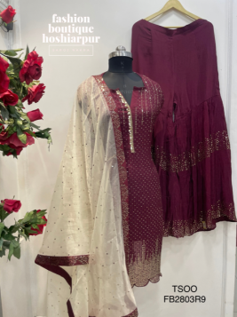WINE GEORGETTE SHARARA WITH SEMI-STITCHED SHIRT AND DUPATTA