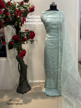 LIGHT BLUE ORGANZA UNSTITCH SUIT WITH PEARL EMBROIDERY