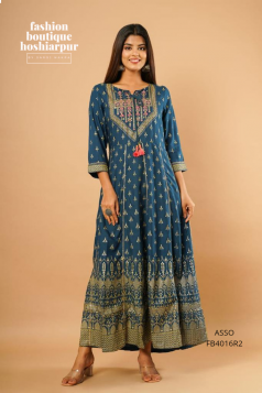 SUMMERISH BLUE COTTON DRESS WITH THREAD AND LITTLE MIRROR WORK