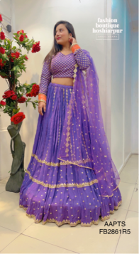 PURPLE GEORGETTE LEHNGA MIRROR WORKED WITH FULL MIRRORED BLOUSE AND NET DUPATTA