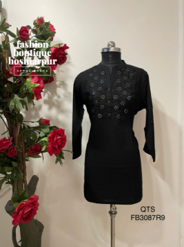 BLACK LIGHT MIRROR WORKED COTTON KURTI