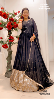 BLACK LONG DRESS ON THREAD+SEQUIN+MIRROR WORK