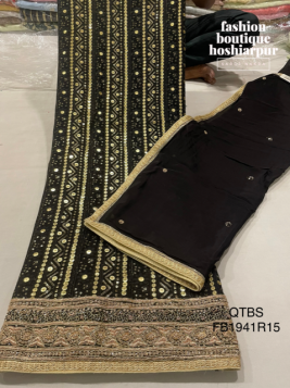 BLACK GEORGETTE UNSTITCH DESIGNER SUIT WITH SEQUIN + THREAD WORK LAKHNAVI STYLE
