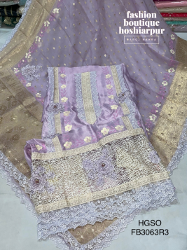 MAUVE COLORED PARTY WEAR UNSTITCH SILK SUIT WITH BANARSI DUPATTA