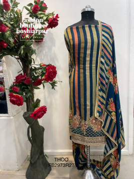 BLUE UNSTITCH SUIT WITH LINING DESIGNING AND EMBROIDERY ON BORDER