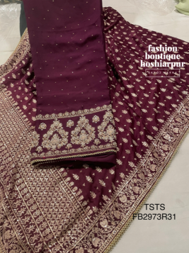 PURPLE UNSTITCH SUIT OF KHADI SILK FABRIC WITH HEAVY BANARSI DUPATTA