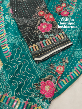 SEA GREEN BANDHANI PRINTED UNSTITCHED CREPE SUIT WITH GOTTA PATTI WORKED