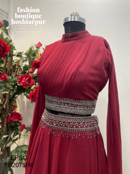 DARK MAROON LEHNGA WITH DESIGNER BLOUSE IN GEORGETTE FABRIC