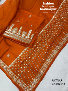 PARTY WEAR UNSTITCH SILK SUIT IN RUST COLOR GOTA PATTI WITH GOTTA PATTI WORKED