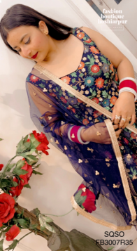 NAVY BLUE GEORGETTE PEPLUM FULL EMBROIDERED WITH THREAD + SEQUIN WITH SHRARA AND DUPATTA