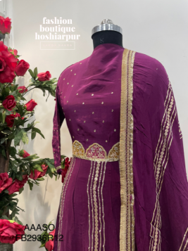 PURPLE COLOURED BRIDAL OR PARTY WEAR ANARKALI FROCK WITH UNSTITCH BOTTOM AND DUPATTA