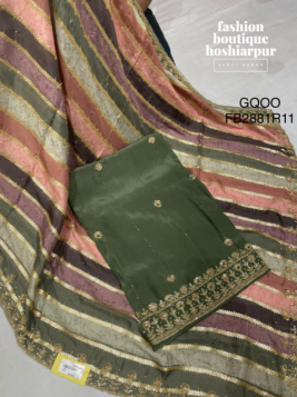 MEHNDI GREEN COLORED CREPE UN STITCHED SUIT WITH CUT DANA WORK AND SEQUIN WORK ON DUPATTA