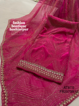 HOT PINK DESIGNER FULL EMBROIDERED UNSTITCH SUIT WITH PEARL WORK