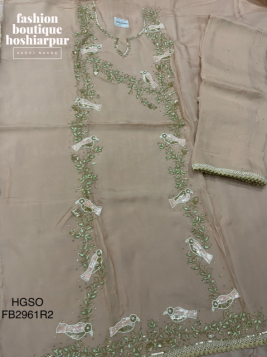 DESIGNER LIGHT PEACH CUT DANA EMBROIDERY, THREAD, SEQUIN, PEARL WORKED 