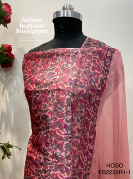 UNSTITCH TASSAR SILK PRINTED SUIT IN ONION COLOUR