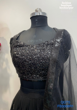 BLACK GEORGETTE SEQUIN WORKED LEHNGA OFF SHOULDER WITH DUPATTA