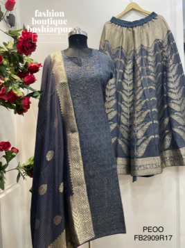 NAVY BLUE SEMI STITCHED SHIRT WITH GARARA AND HEAVY DUPATTA