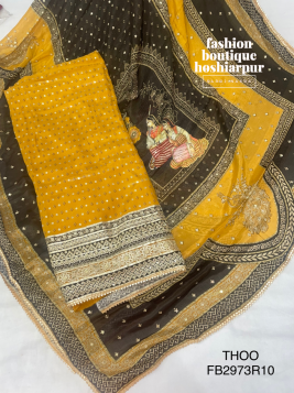 YELLOW BANDHANI PRINTED UNSTITCH CREPE SUIT
