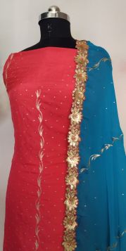 Designer unstitch suit with sequence embroidery with contast dupatta