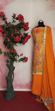 Full heavy embroidered party wear unstitch pure silk suit