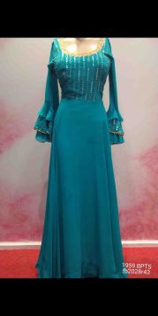 FRILL SLEEVES ATTRACTIVE AQUA BLUE GOWN