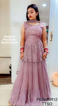 BEAUTIFUL PUPLUM TOP WITH GEORGETTE SHARARA IN TRENDY MAUVE COLOR