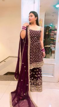 ATTRACTIVE WINE FULL EMBROIDERED PEMPLUM WITH SHARARA