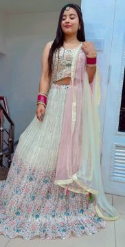 OFF-WHITE PRINTED LEHENGA WITH THREAD WORK