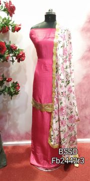 Beautiful hot pink silk suit with printed dupatta