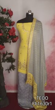 Full embropidered bright suit with good contrast heavy dupatta in pure disheen