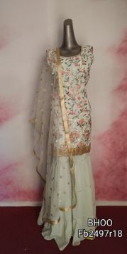 Pista coloured thread worked Sharara Suit