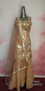 Sequenced worked Georgette Sharara Suit
