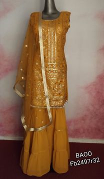 Mustard Sequenced worked on georgette sharara suit
