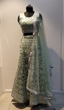 Mirror+Thread worked Pastel Pista Green lehenga choli