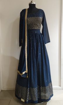 Peacock coloured swarovski worked lehenga choli