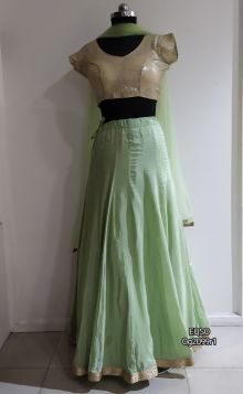 Pastel Pista green lehenga with golden sequence worked blouse