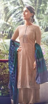 Cotton suit with thread work, printed cotton dupatta