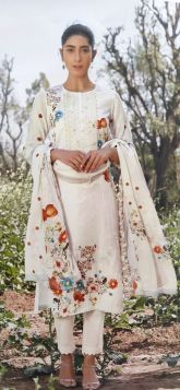 Cotton printed suit with pearl+thread work