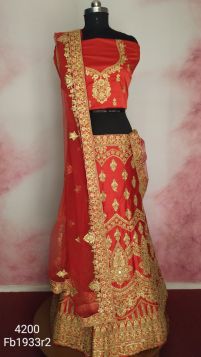 Heavy full embroidered wedding lehenga in red 