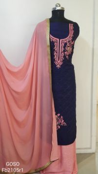 Navy blue designer unstitched suit with heavy pink bottom