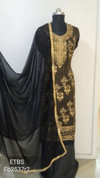 Full heavy embroidered party wear bottle green suit