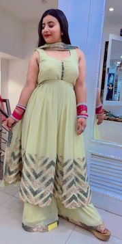 PISTA GREEN LONG FROCK WITH SHARARA ON SEQUIN WORK