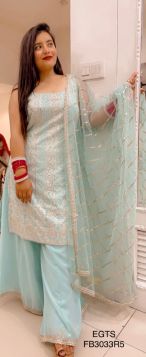 SKYBLUE SHARARA SUIT WITH THREAD+SEQUIN WORK