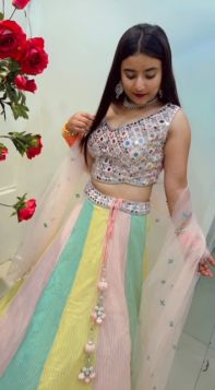 LIGHT PEACH FULL SEQUIN WORKED LEHNGA WITH FULL MIRROR WORKED BLOUSE WITH DUPATTA