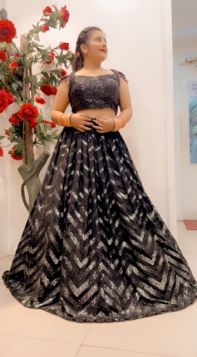 BLACK GEORGETTE ZIGZAG SEQUIN DESIGN DESIGN LEHNGA WITH DESIGNER BLOUSE