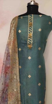 BANARSI GREY SILK SUIT WITH MOUVING MAUVE TISSUE DUPPATTA